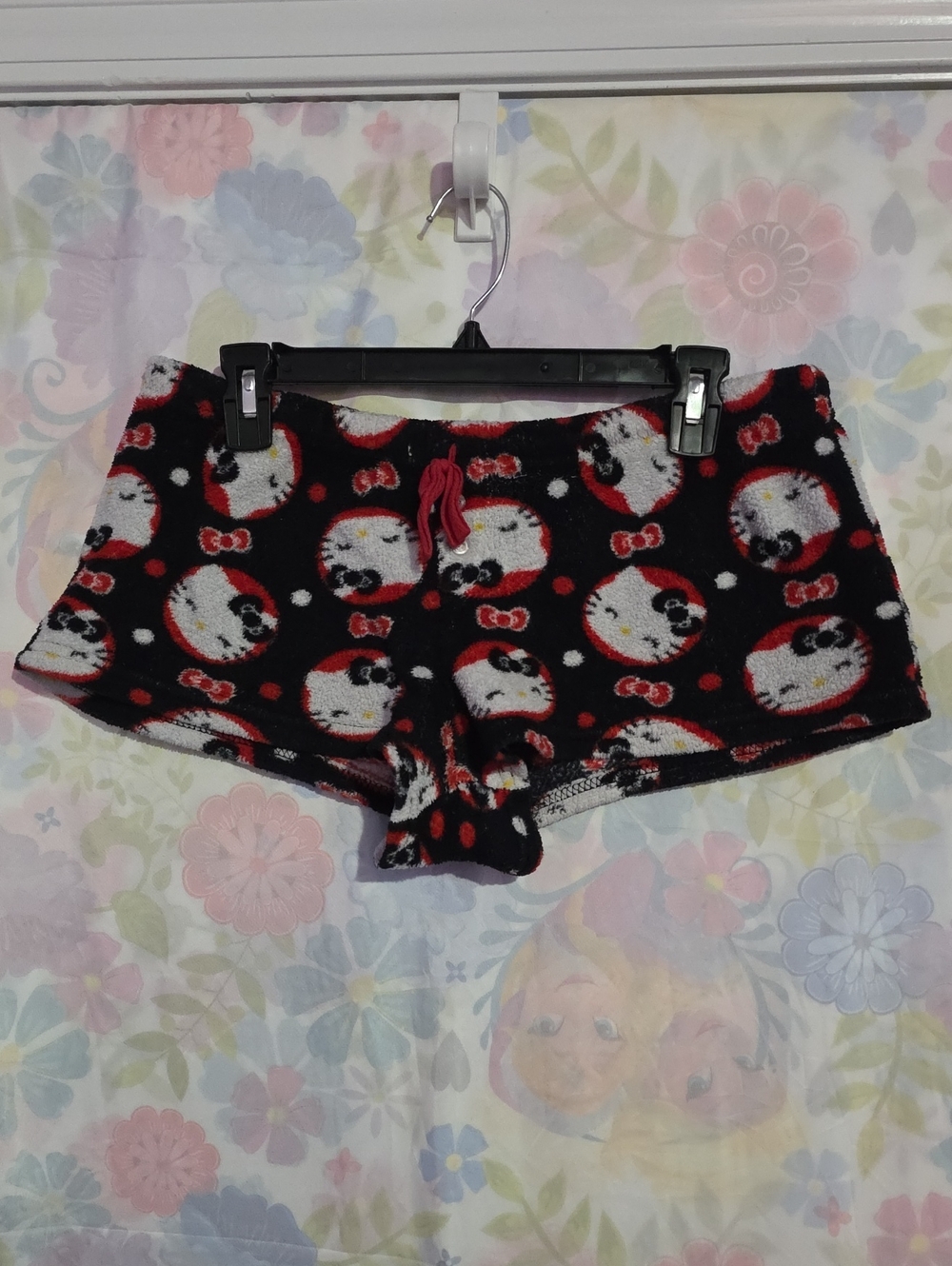 Hello Kitty Black, Red & White Fuzzy Lounge Shorts